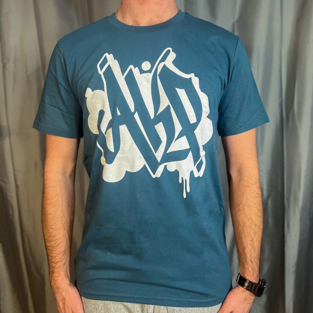 T-Shirt AKP bleu, impression discharge